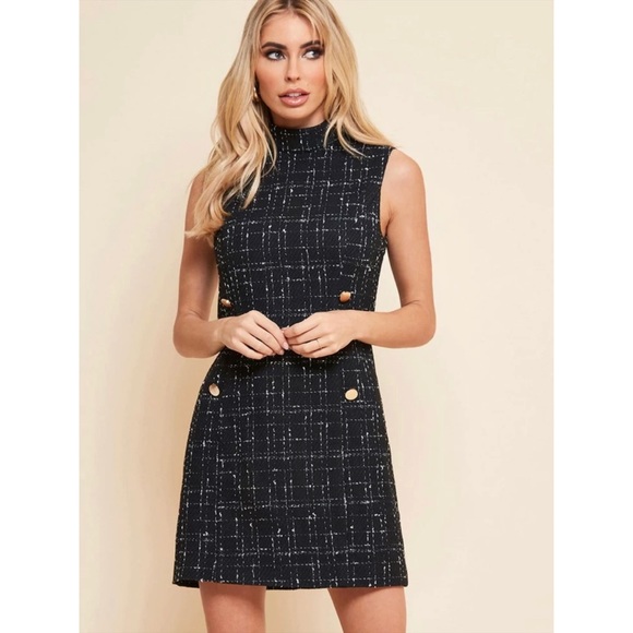 WILA Dresses & Skirts - High neck tweed dress gold buttons black vintage
